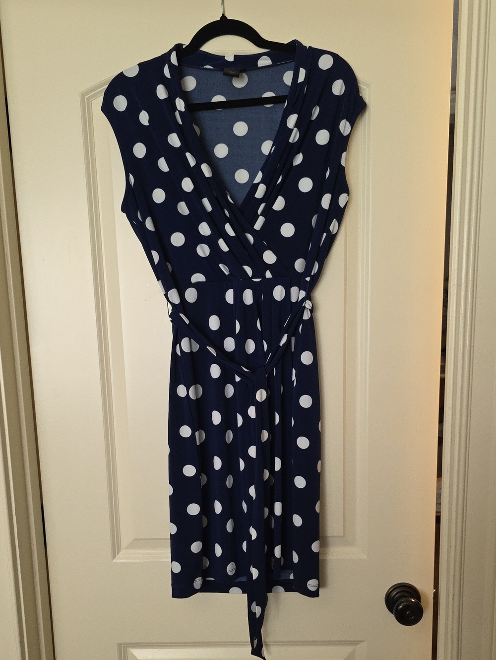 Ann Taylor Navy and White Polka Dot Wrap Dress